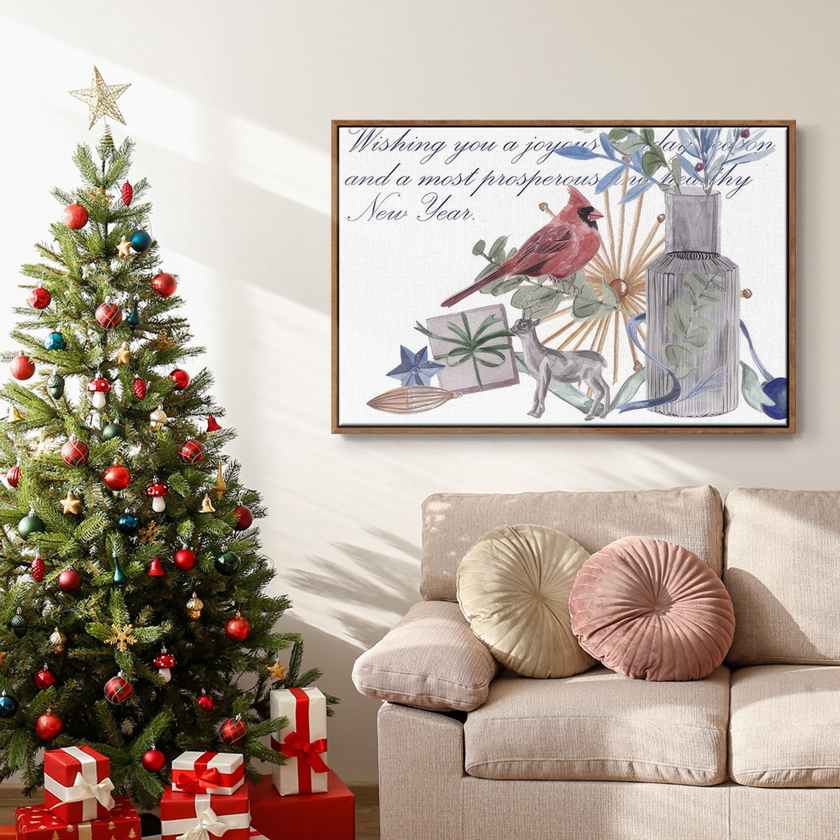 Warm Wishes Collection A - Framed Gallery Wrapped Holiday Canvas - 17 x 25 - Rosewood Frame