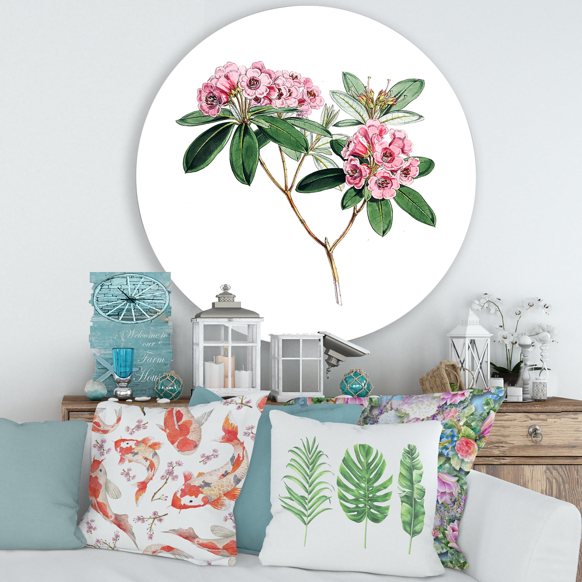 Designart 'Ancient American Flora II' Traditional Circle Metal Wall Art 29x29 - Disc of 29