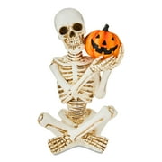 Skeleton & Jack-o'-Lantern Tabletop Decor, White & Orange, 9", Halloween by Way To Celebrate