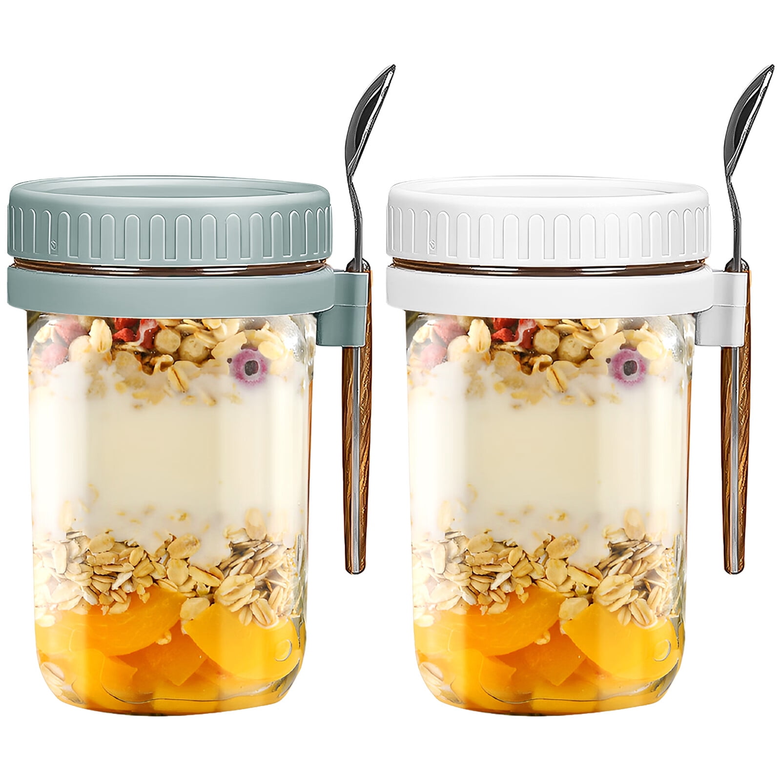 Overnight Oats Jars Portable Spoons Handle With Lids Vegetable Fruit Over  Night Portable Cereal And Yogurt Glass Mason Jars - AliExpress
