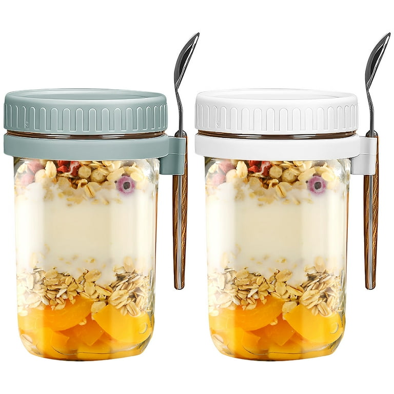 2Pcs 16oz Overnight Oats Container Airtight Glass Oatmeal Jars Overnight  Oatmeal Cup Reusable Wide Mouth Breakfast Cup Container