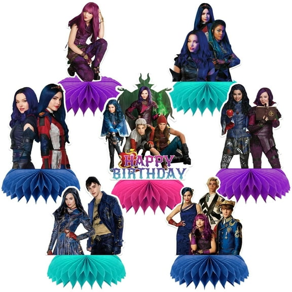Descendants Birthday Party Decoration, 7 PCS Descendants Theme Honeycomb Centerpieces 3D Double Sided Table Decorations, Photo Booth Props Party Supplies