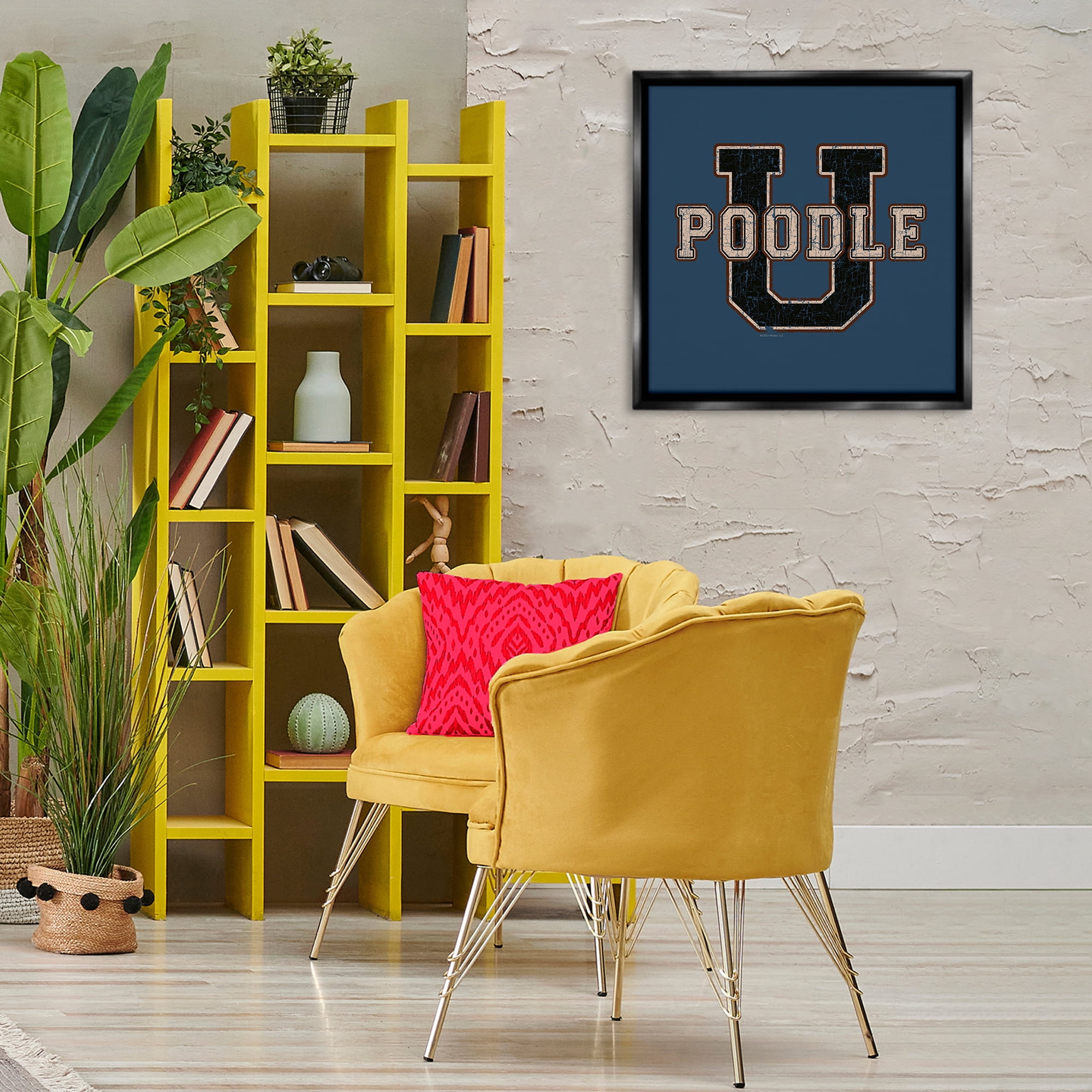 Stupell Industries Varsity Poodle U Novelty & Humor Painting Black Floater Framed Canvas Art Print Wall Art, 25 x 25