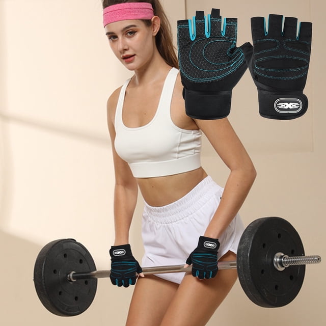 Guantes de Gimnasio Unisex Antideslizantes de Medio Dedo | Guantes de Entrenamiento Ligeros y Transpirables con Almohadillas de Silicona En La Palma y Soporte de Muñeca Ajustable para Levantamiento d