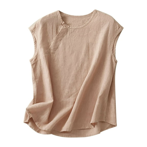 AherBiu Plus Size Tank Tops for Women Cotton Linen Summer Casual Sleeveless Lightweight Cami Shirts Blouse