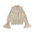 thumbnail image 2 of bar III Womens Split-Sleeve Shirred Knit Blouse, Beige, Small, 2 of 2
