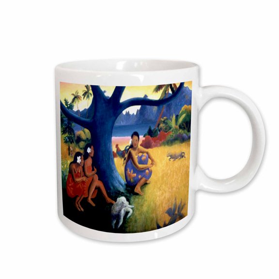 3drose, Picture of Colorful Gauguin Polynesian Landscape Painting with Ladies N Dog, 15oz Mug