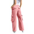 thumbnail image 4 of CPNG Teen Girls Solid Color Baggy Leg Wide Leg Cargo Denim Pants Trendy Loose Casual Denim High Waist Cargo Jeans(Pink,4-5 Years), 4 of 8