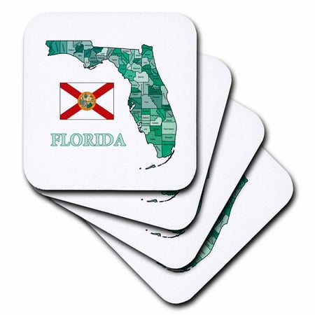 

3dRose Colorful map and flag of Florida with all counties identified Soft Coasters set of 8