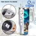 thumbnail image 3 of Christmas Night Village Tumbler with Lid and Straw, Santa Sleigh & Northern Lights Winter Scene Travel Cup, 3 of 9