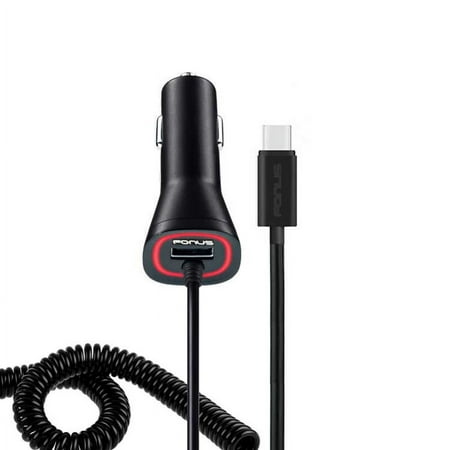 Type-C Quick Car Charger for Samsung Galaxy A51/A50/A20/A10e/A01 - Power Adapter DC Socket USB Port USB-C Coiled Fast Charge Plug-in