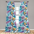 thumbnail image 2 of Memphis Design Window Curtains, Tropical Feel Leaves and Birds Silhouettes with Abstract Spots, Lightweight Decor 2-Panel Set with Rod Pocket, Pair of - 28"x95", Sea Blue Apricot Magenta, by Ambesonne, 2 of 3