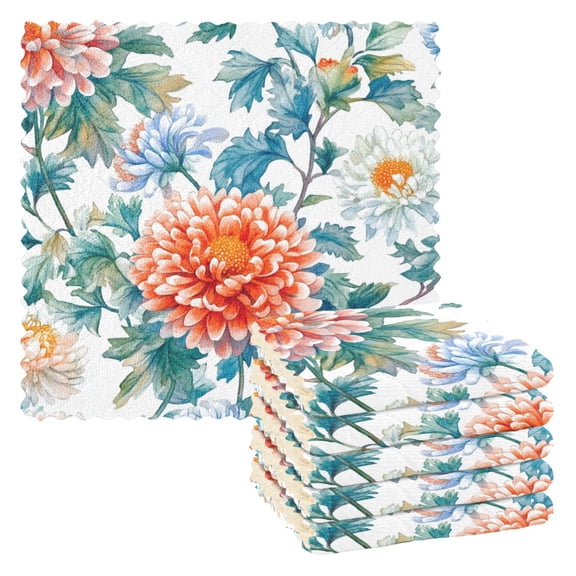 6 Pieces of Kitchen Towels 11x11Inch Kitchen Dish Cloths Kitchen Dish Towels Reuseable Cleaning Cloths Chrysanthemums Maroon
