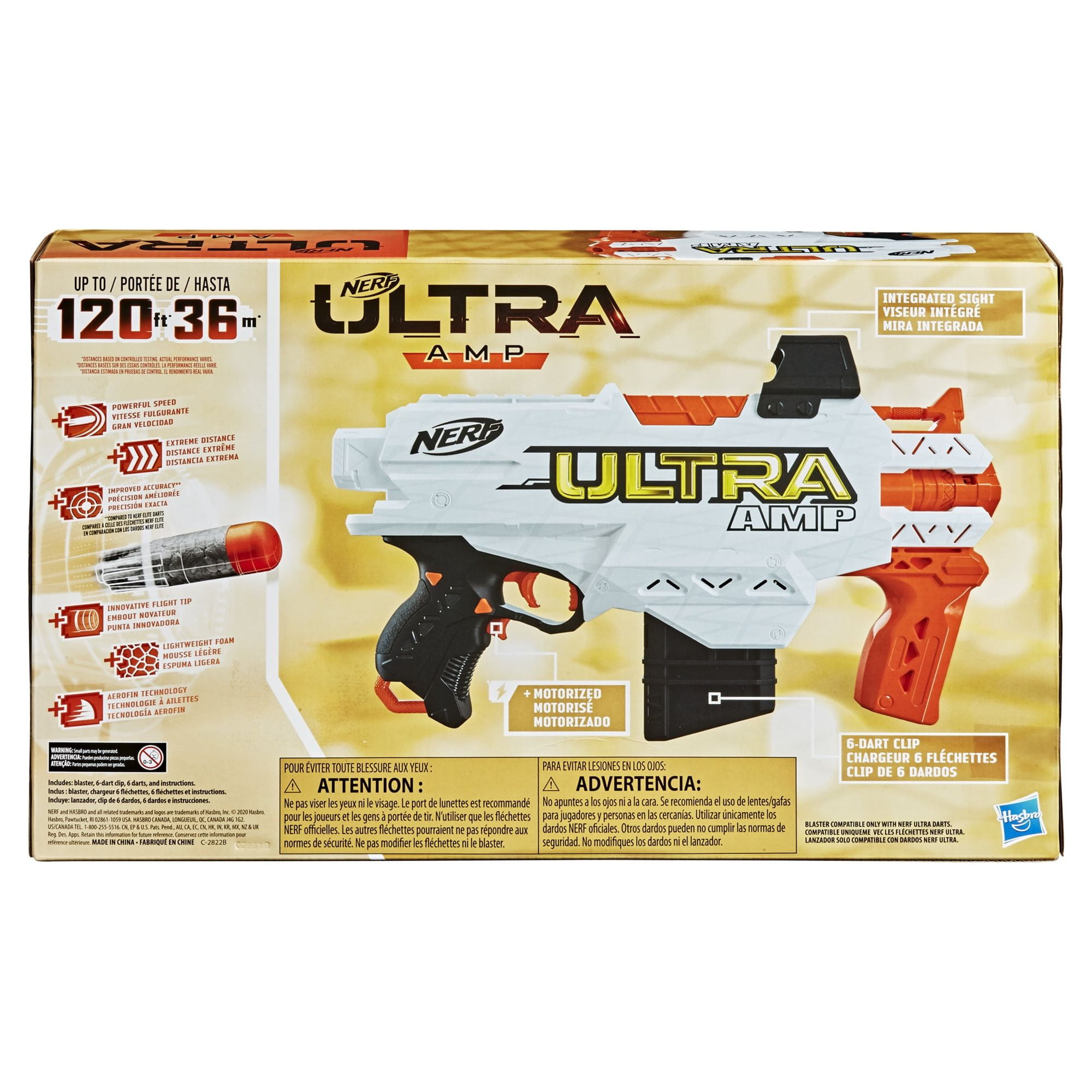 NERF - Ultra - Amp - Blaster motorisé - chargeur 6 fléchettes - 6  fléchettes - compatible uniquement avec fléchettes NERF - Ultra