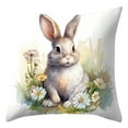 thumbnail image 3 of 3 Packs Easter Bunny Linen Pillow Cover Soft Decorative Throw Pillowcase for Couch Sofa Living Room Home Decor Spring Floral Farmhouse Style 45x45cm, 3 of 7