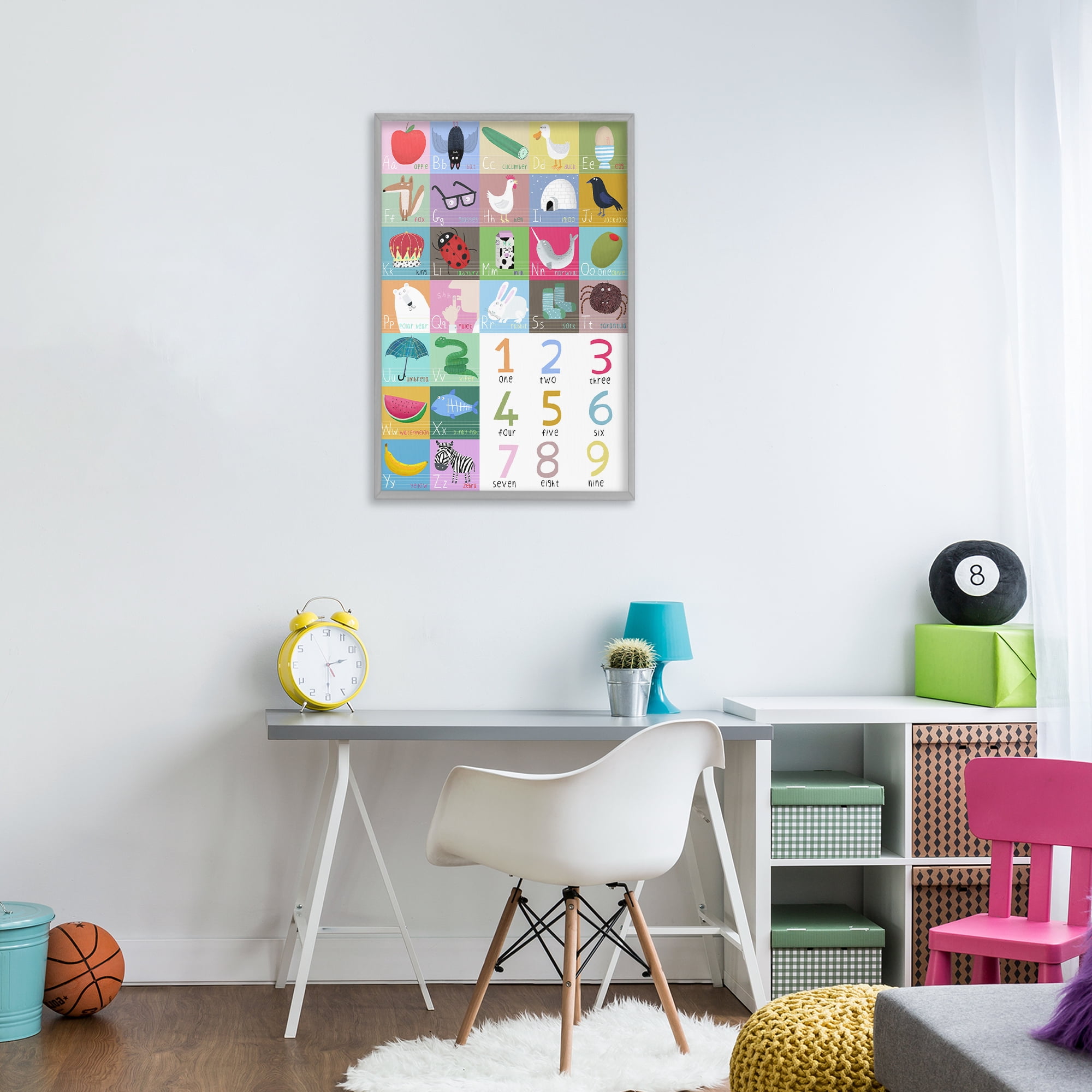 Stupell Industries Counting & Alphabet Learning Gray Framed Giclee Art, design by Carla Daly