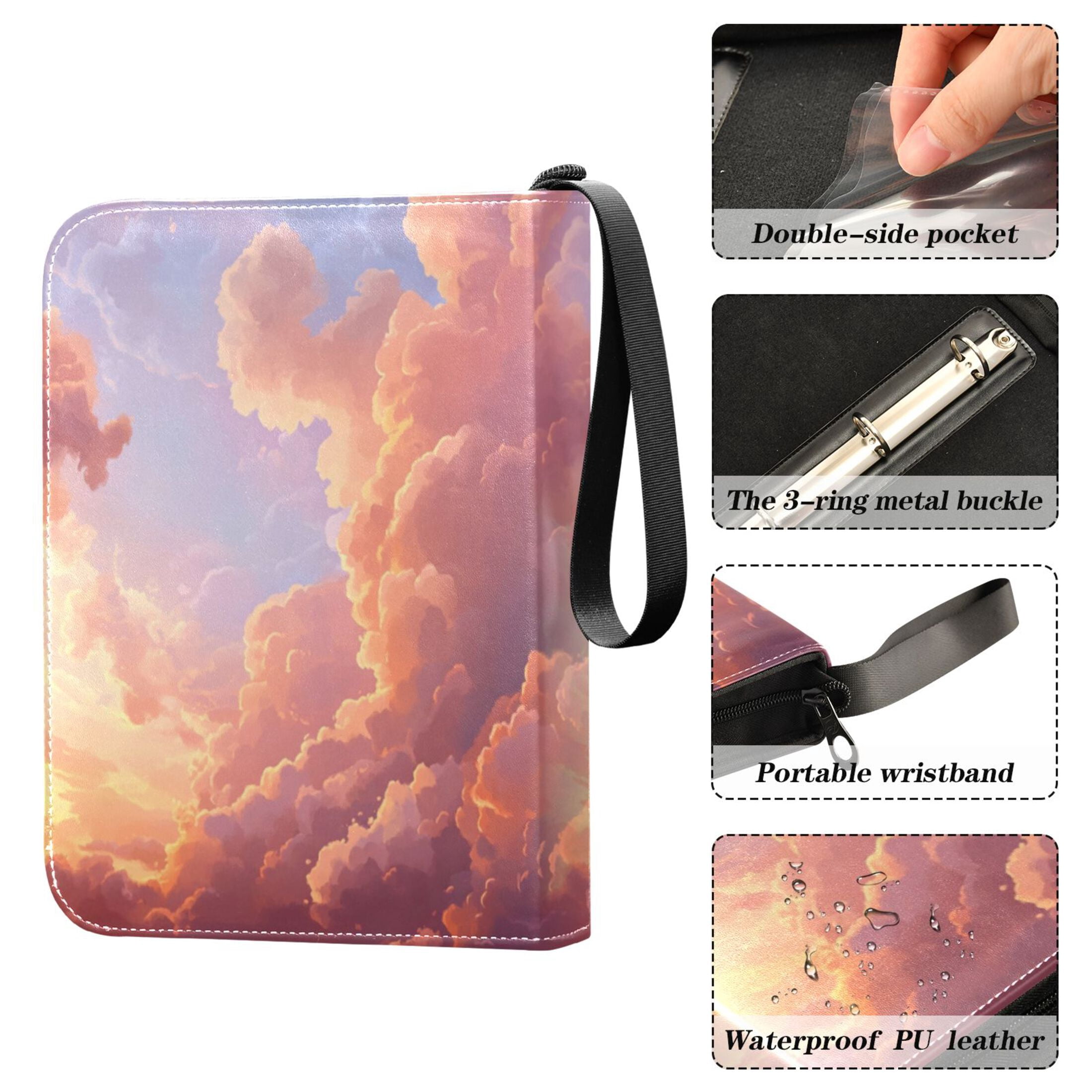 Game Card Storage Bag Collectible Trading Card Albums The 4-Pocket Card Binder With 50-Page Sleeve Can Hold 400 Game Cards Pink and Beautiful Sky