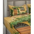 thumbnail image 6 of Ambesonne Garden Fitted & Top Sheet Set with Shams, Plants and House Door, Pale Orange Fern Green, 6 of 8