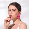 thumbnail image 4 of Drop Earrings for Women Boho Rattan Earrings Handmade Straw Wrapped Hoop Drop Earrings Summer Beach Earrings, 4 of 6