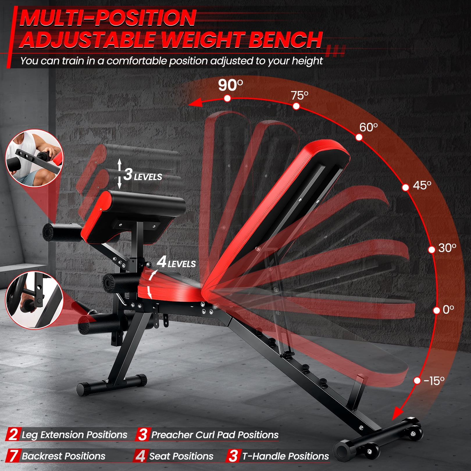 VIBESPARK Adjustable Weight Bench with Leg Extension and Leg Curl, 800LBS Workout Bench Press with Preacher Pad & Wheels, Olympic Weight Bench Set for Home Gym Full Body Exercise Fitness