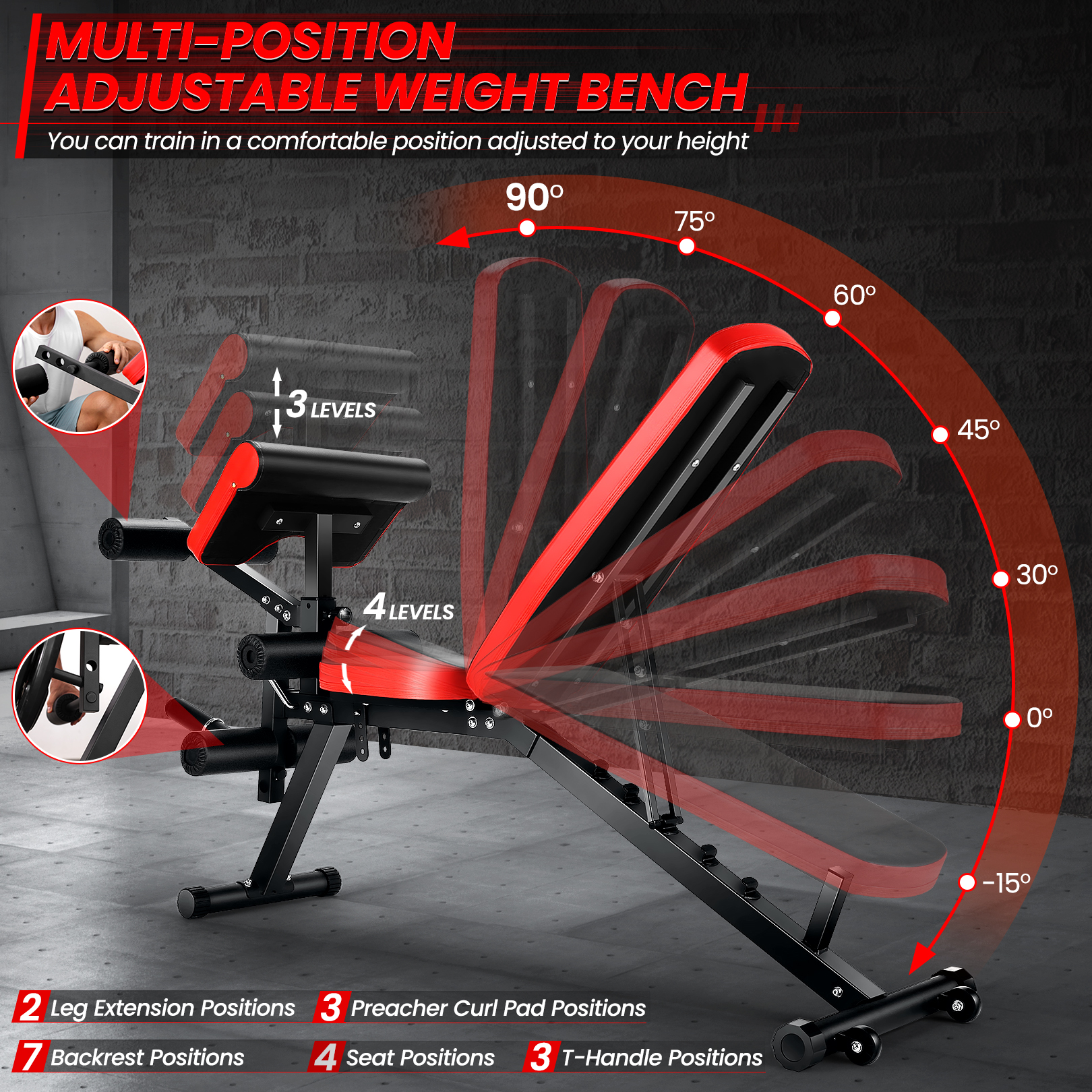 VIBESPARK Adjustable Weight Bench with Leg Extension photo 2