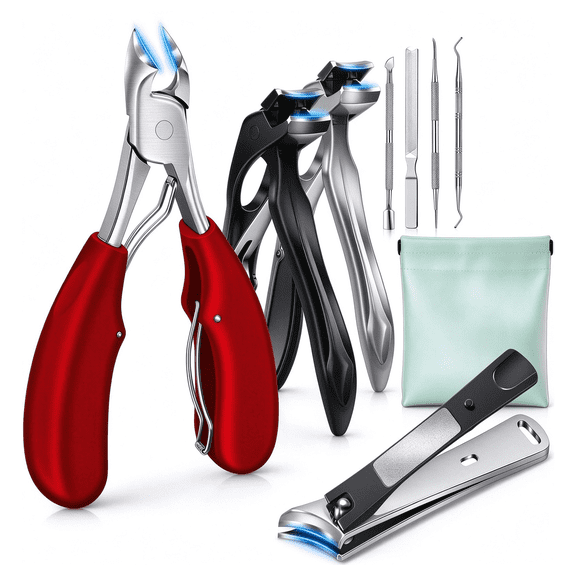 DUAIU 7Pcs Toenail Clippers for Seniors - 45° Angled Head, Wide Jaw, Long Handle Heavy Duty Cutters for Thick & Ingrown Nails, Men & Women
