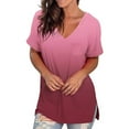 thumbnail image 4 of loopsun Tops for Womens,Women's Fashion Pockets Casual Gradient V-neck Short Sleeve Loose T-shirt Tops Wine XXL, 4 of 6