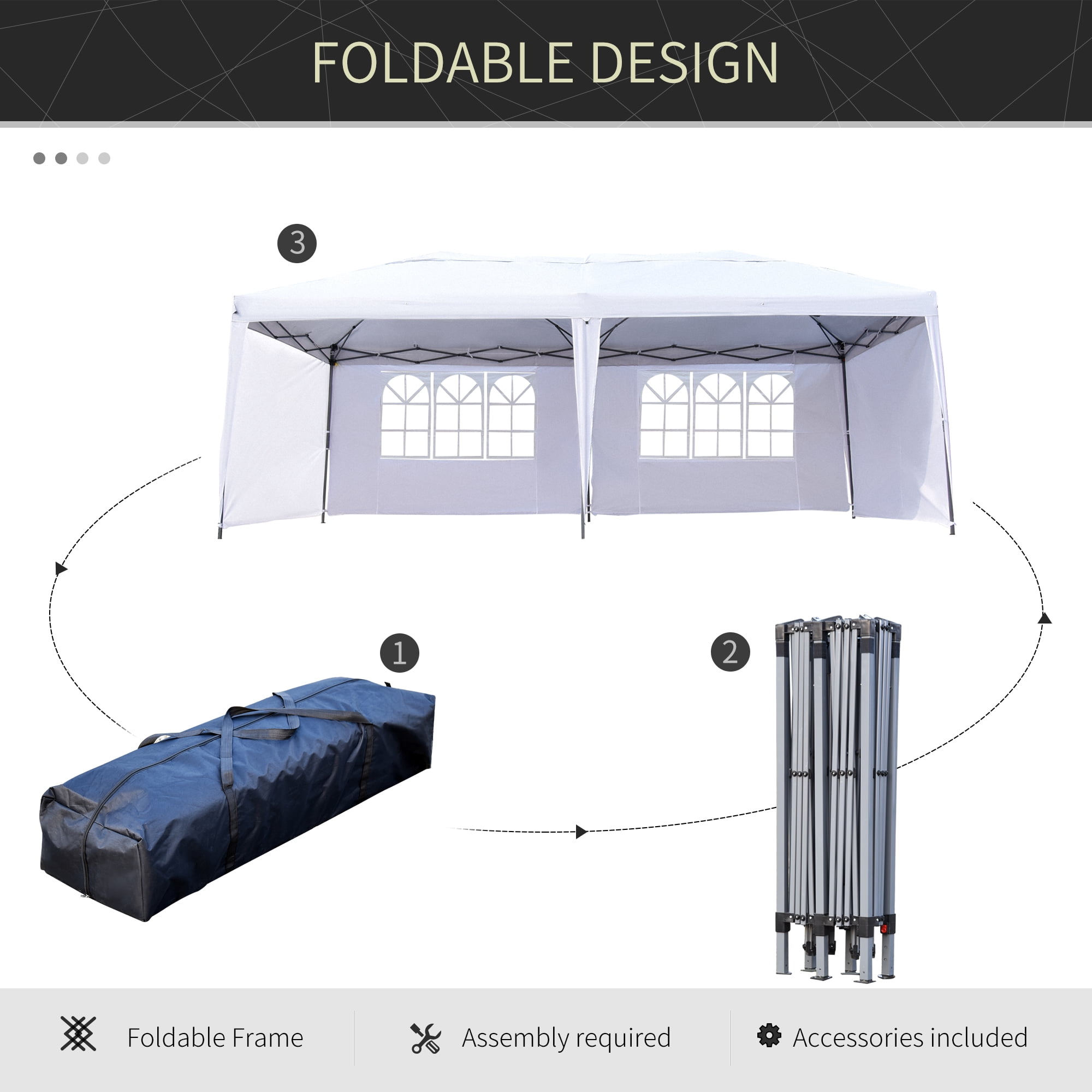 Outsunny 10' x 20' Pop Up Canopy Tent with 4 Sidewalls, Heavy Duty Tents for Parties, Outdoor Instant Gazebo with Carry Bag, for Outdoor, Garden, Patio, White