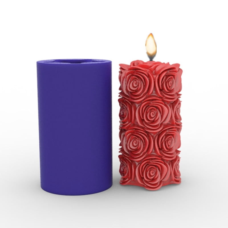 3D Rose Cylindrical Candle Silicone Mold Gypsum Chocolate Handmade Making Mould