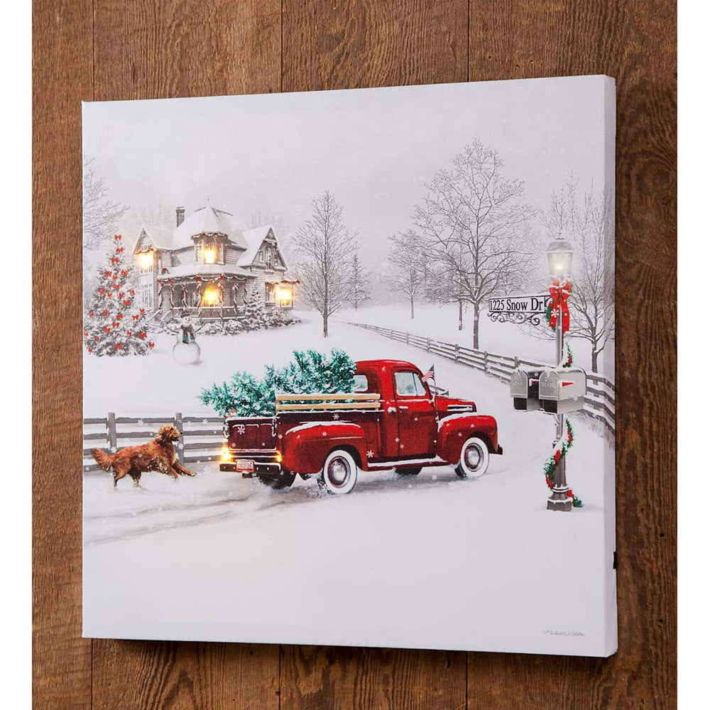 Lighted Christmas Truck Canvas Wall Art