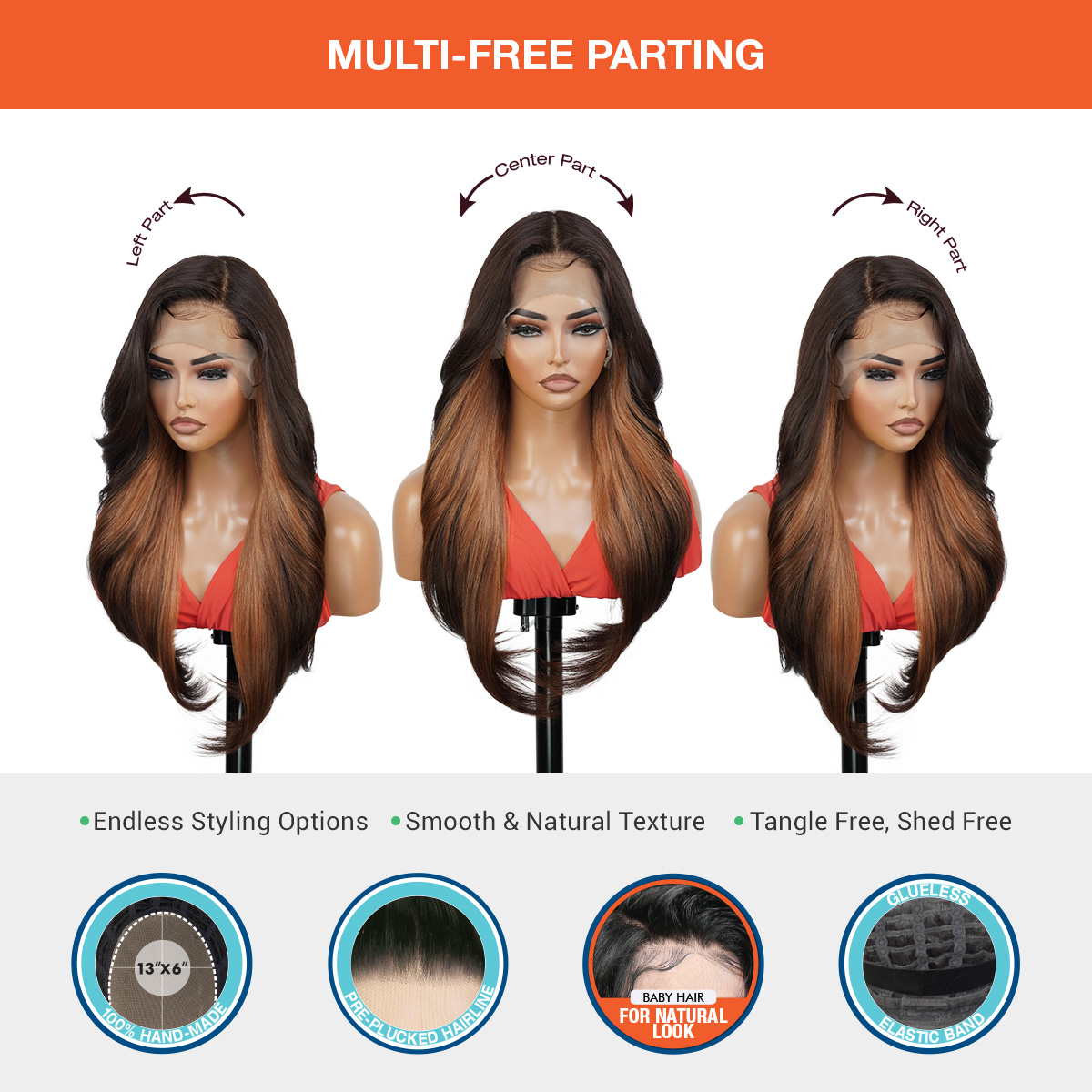 GLAM21USA HD LACE Front Wig 13X6 Deep Transparent Lace Frontal Wigs 28 Inch Human Hair Blend Pre Plucked Swiss Lace Long Heat Friendly Synthetic Wig - Tastee (BALAYAGE/CHOCOLATE)