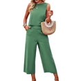 thumbnail image 3 of Women'S Summer 2 Piece Outfits Set Round Neck Sleeveless Tank Crop Top Wide Leg Pants Set with Pockets Green L, 3 of 9