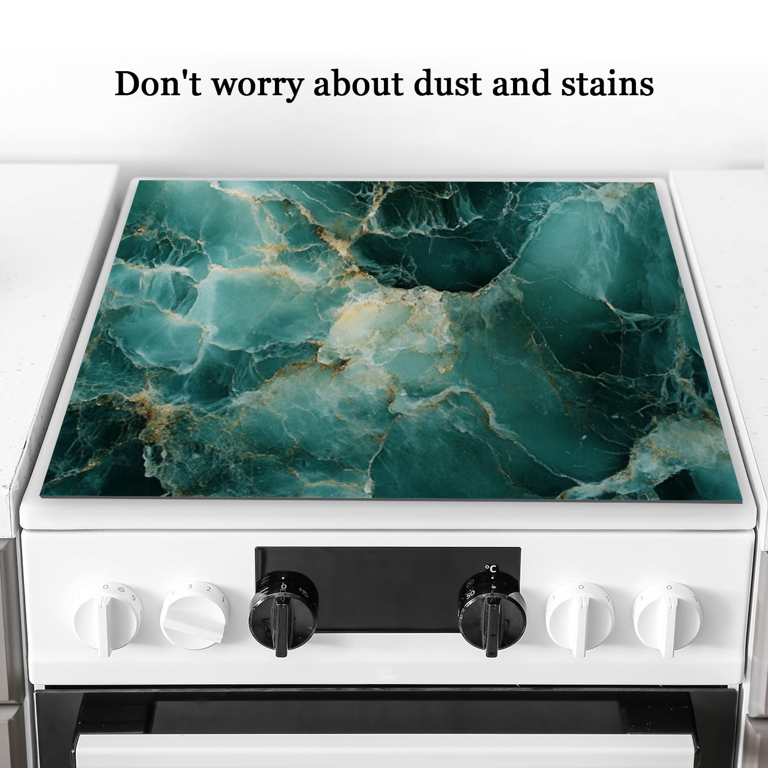 Square Burner Covers for Electric Stove, Green Marble Pattern Stove Top Covers, Heat Scratch Resistant Decorative Protector Mat for Kitchen RV (28×20 Inch)