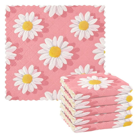 6 Packs Cute White Daisy Kitchen Dish Towels Soft Absorbent Dish Cloths 11"x11"