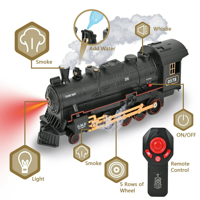  Hot Bee Train Set for Boys - Remote Control Train Toys w/Steam  Locomotive, Cargo Cars & Tracks,Trains w/Realistic Smoke,Sounds &  Lights,Christmas Train Toys for 3 4 5 6 7+ Years Old