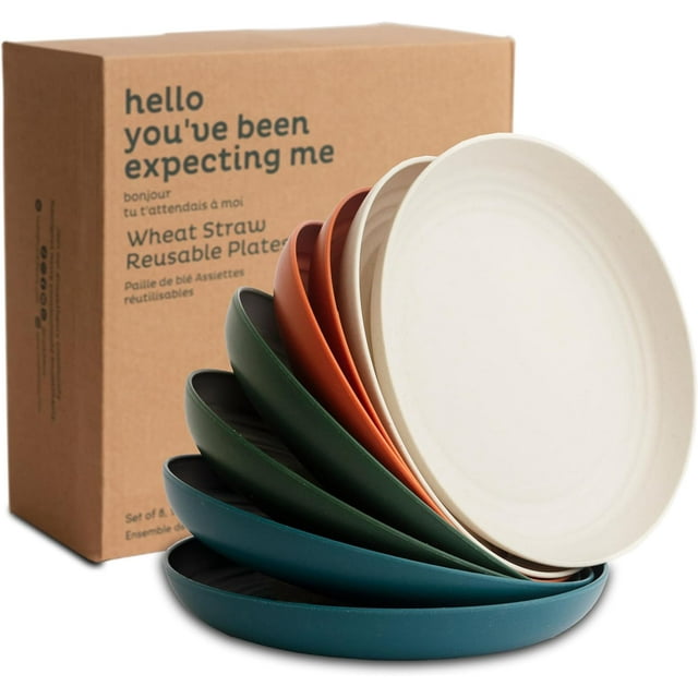 Deep Dinner Plates Set of 8 - Wheat Straw Plates, Alternative for Plastic Plates, Microwavable, Dishwasher Safe, Unbreakable Dinnerware, Reusable Dinner Plates (Urban 9")