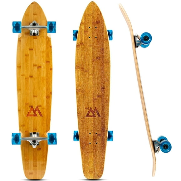 Monopatín Longboard Magneto Kicktail Cruiser de 44 pulgadas | Cubierta de bambú y arce duro | Hecho para adultos, adolescentes y niños (azul)