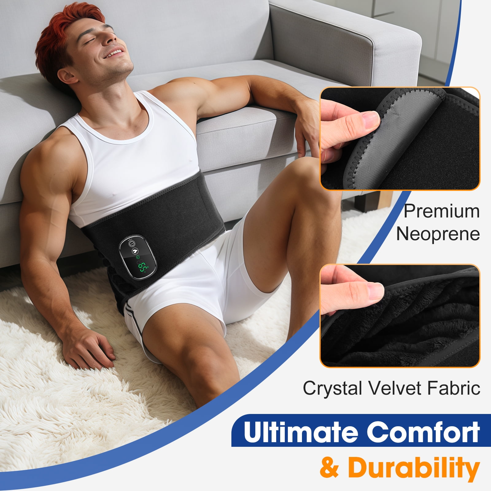 Lower Back Heating Pad, Uterus Waist Belt & Hand Warmer, 3 in 1 Heating Pad for Shoulder, Cordless Belly Heating Pad for Period with 5 Heating, 3 Timing, 2pcs 4000mAh Battery, Large-Area Heated
