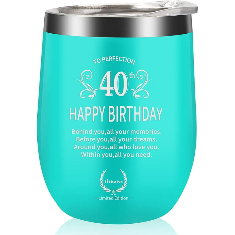 40th Birthday Gifts for Women Insulated Wine Tumbler with lid Cup