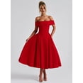 thumbnail image 5 of Women'S Off the Shoulder Cocktail Maxi Dress Sleeveless Casual A Line Elegant Flowy Formal Dresses Red M, 5 of 9