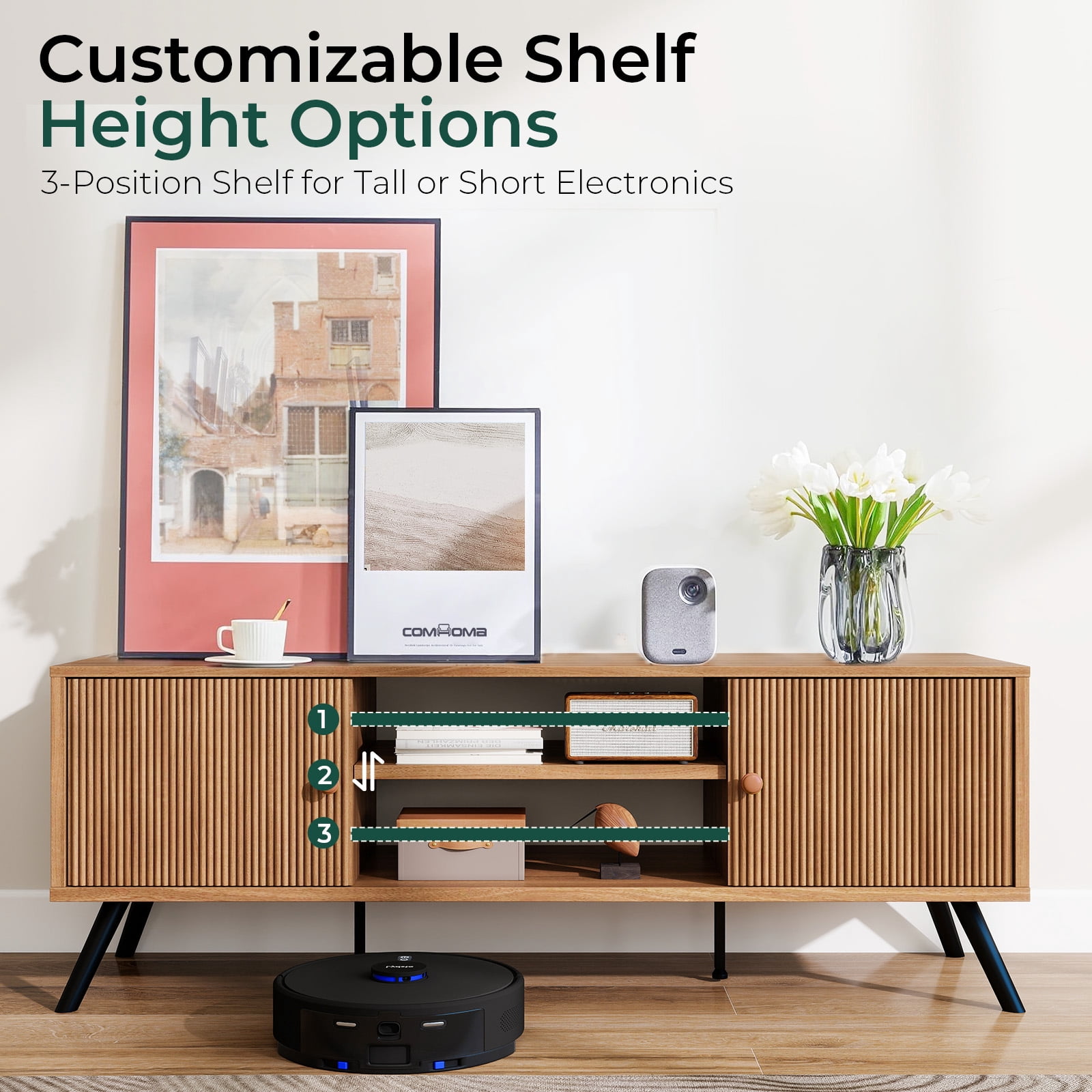 LUCKLIIFE 53" TV Stand for 55" -65" TVs, Mid Century Modern Entertainment Center  for Living Room