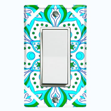 Metal Light Switch Plate Cover Neon Green Teal Flower Mandala Tile Pattern MDL034