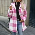 thumbnail image 5 of Hzzrkos Women Casual Loose Plaid Button Down Lapel Collar Long Sleeve Fleece Lined Shacket Jacket Warm Winter Outerwear Coat Fashion Button Front Shirt Jacket Hot Pink S, 5 of 9