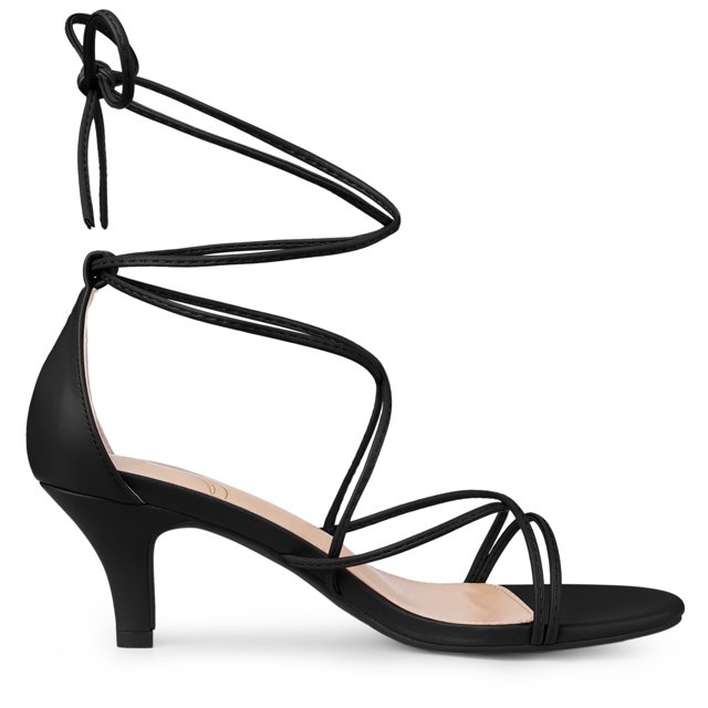 BLISSFUL STEP Sandales Noires à Lacets à Petit Talon à Brides pour Femmes 10 m US