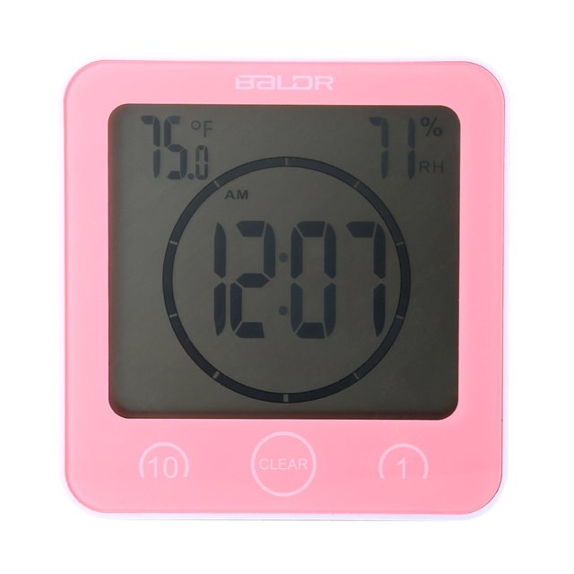 BALDR Reloj de Pared Impermeable con Succión Termómetro de Vacío Higrómetro Accesorios de Baño Rosa