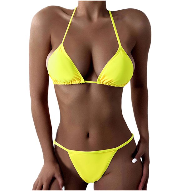 Traje de baño dividido para mujer a la moda, cintura sin aros con almohadilla, conjunto de Bikini Sexy sólido Fridja nalpqowj57754