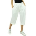 thumbnail image 2 of Bimba Women's Rayon Capri Culottes with Back Elastic Casual Summer Pants With Pockets White - Medium, 2 of 8