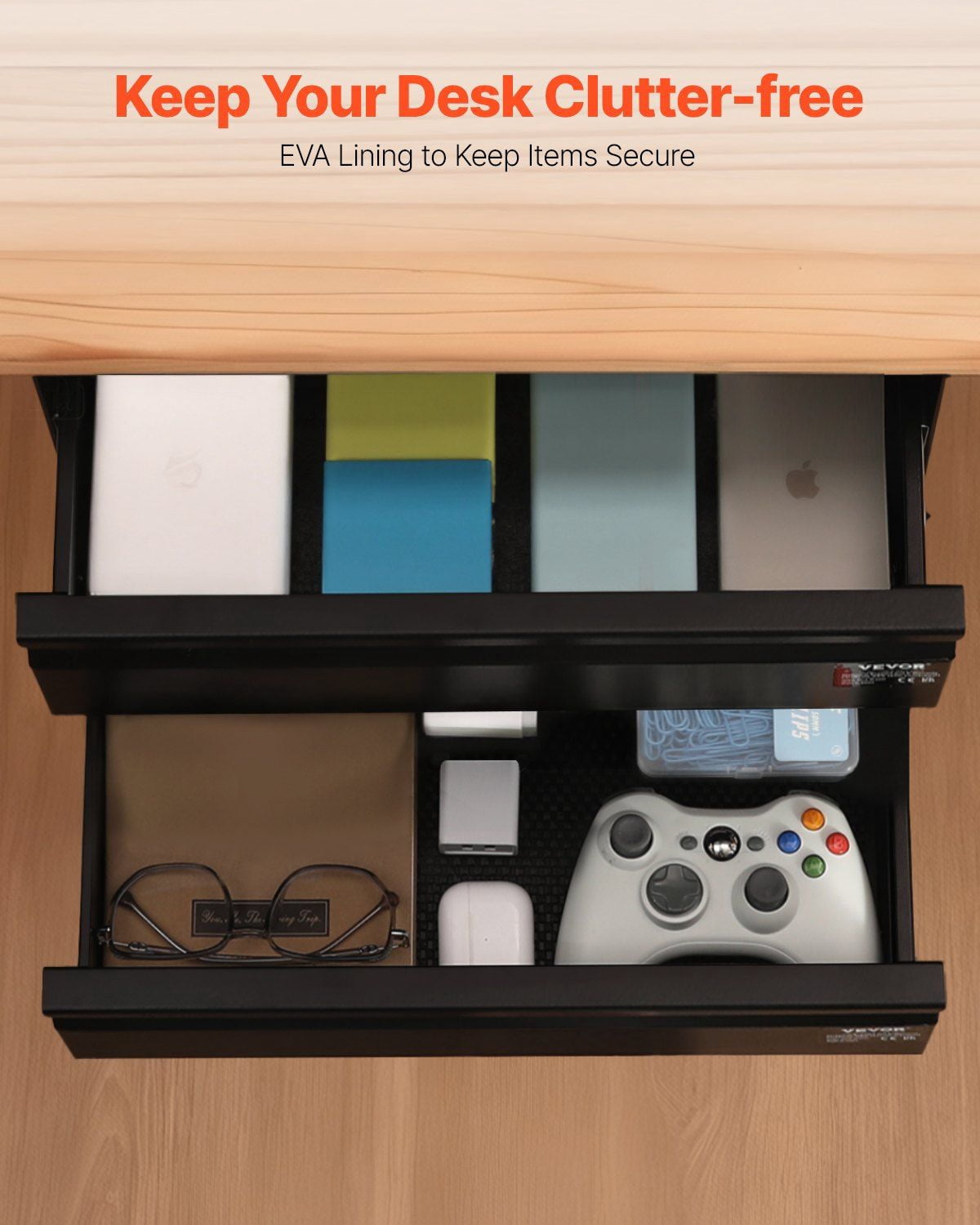 16 Inch Wide Under Desk Slide Out Drawer Hidden 2 Layer Storage Organizer 18x9x8 Inches