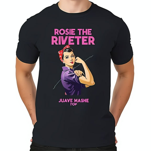 Rosie the Riveter Navy Blue T-Shirt - Empowering Female Strength Graphic Tee with Juave Mashe Top