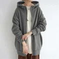 thumbnail image 2 of Sudadera gruesa con capucha para mujer, cárdigan largo con cremallera y bolsillos dobles, prendas de vestir exteriores, ropa de calle de tendencia, Color sólido, 2 of 4